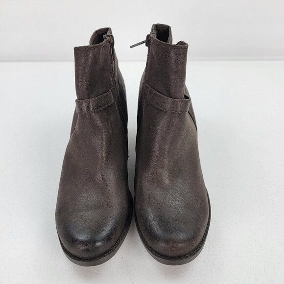 Baretraps Rylen Ankle Booties Women 9M Brown Zip Up Almond Toes Block Heel 2" - Picture 1 of 11